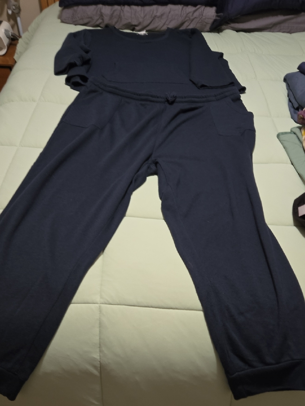 Women's Navy Long Sleeve Pajama Set - Cozy Lounge Top & Jogger Pants